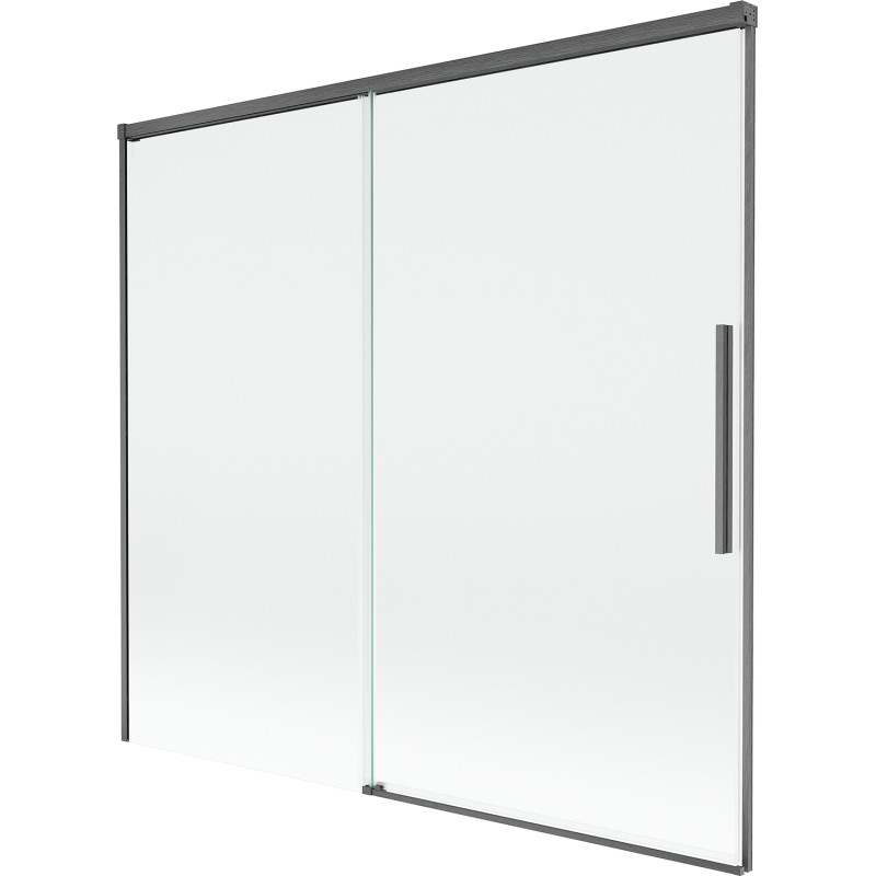 Mexen Rox voniai skirtas dviejų dalių, sustumiamas 170 x 150 cm skaidrus šepetėliu nuvalytas pilkai pilkas ekranas