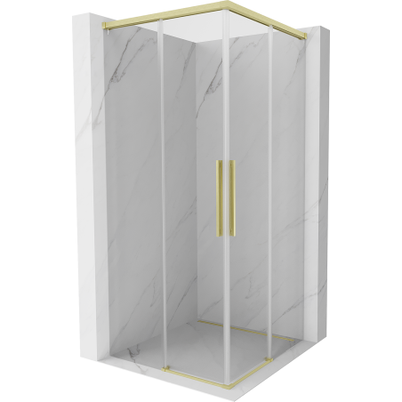 Mexen Rox Dviguba dušo kabina stumdoma 100 x 100 cm, permatomas, paauksuotas šepetys - 8C2D-100-100-55-00