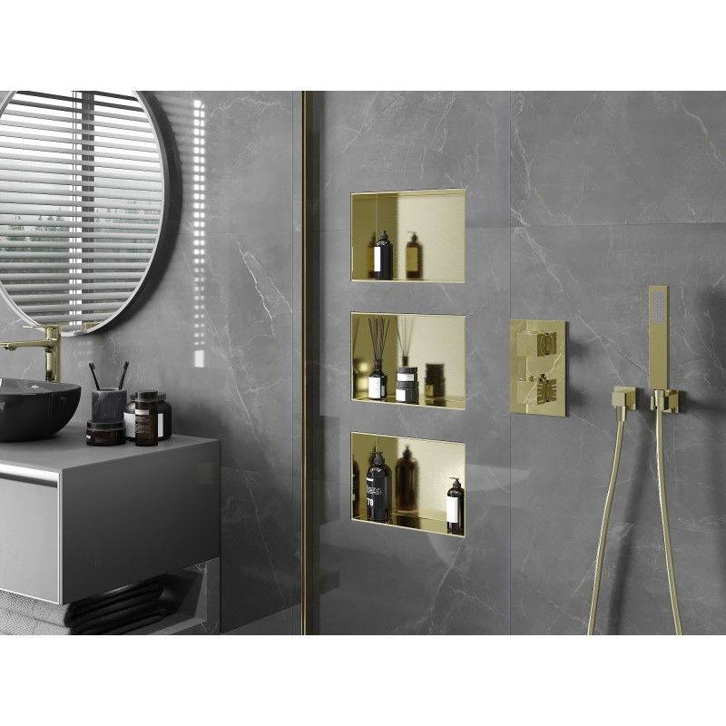 Mexen X-Wall-NR įleidžiama lentyna be briaunos 30 x 20 cm, auksinis šlifuotas - 1951302010