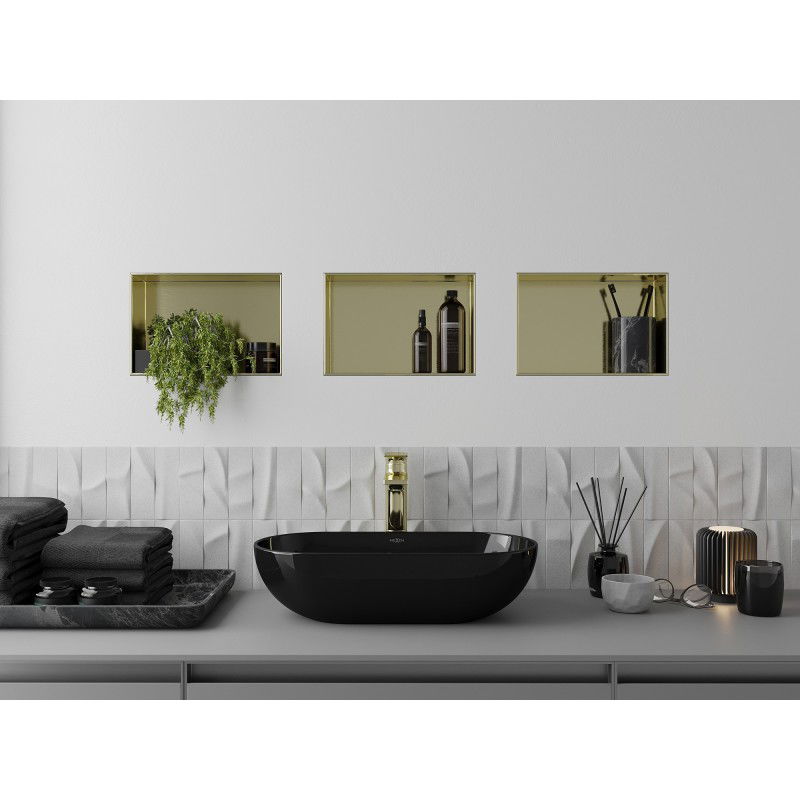 Mexen X-Wall-NR įleidžiama lentyna be briaunos 30 x 20 cm, auksinis šlifuotas - 1951302010