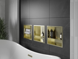 Mexen X-Wall-R nišinė lentyna su apvadu ir lentyna 30 x 30 cm, auksinė šlifuota - 1950303010S