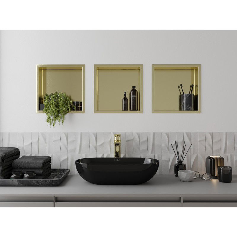 Mexen X-Wall-R nišinė lentyna su apvadu 30 x 30 cm, šlifuoto aukso spalvos - 1950303010