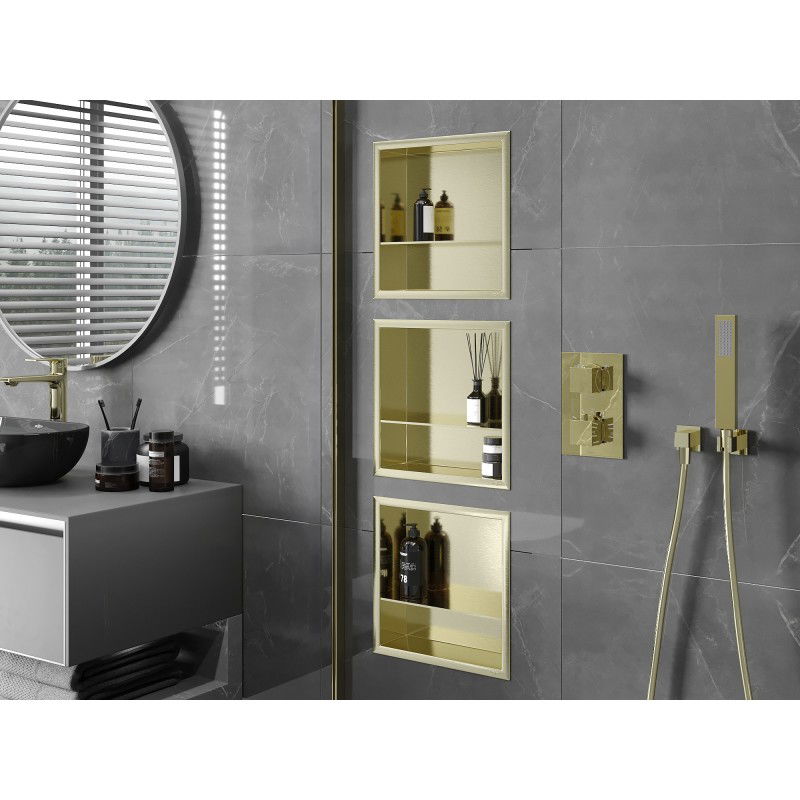 Mexen X-Wall-R nišinė lentyna su apvadu ir lentyna 30 x 30 cm, auksinė šlifuota - 1950303010S