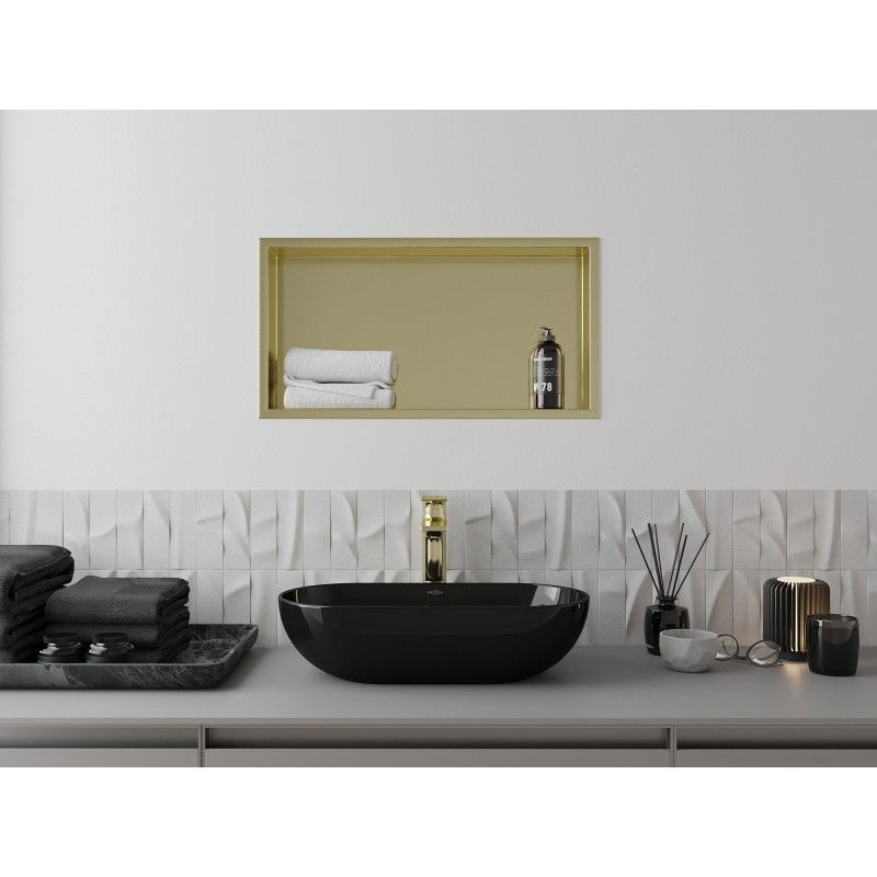 Mexen X-Wall-R nišinė lentyna su apvadu 60 x 30 cm, šlifuotas auksas - 1950603010