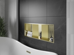 Mexen X-Wall-R nišinė lentyna su apvadu ir lentynėle 90 x 30 cm, auksinė šlifuota - 1950903010S