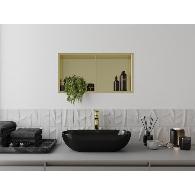 Mexen X-Wall-R nišinė lentyna su apvadais ir lentyna 60 x 30 cm, aukso spalvos šlifuota - 1950603010S