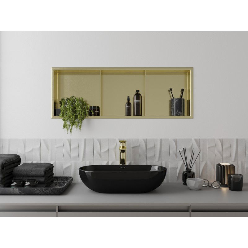 Mexen X-Wall-R nišinė lentyna su apvadu ir lentynėle 90 x 30 cm, auksinė šlifuota - 1950903010S