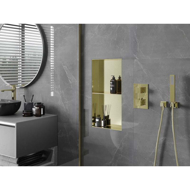 Mexen X-Wall-NR nišinė lentyna be apvado su lentyna 60 x 30 cm, auksinė šlifuota - 1951603010S