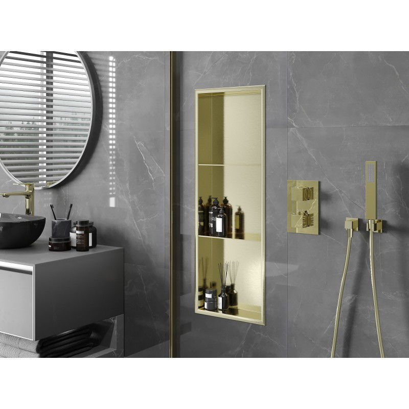 Mexen X-Wall-R nišinė lentyna su apvadu ir lentynėle 90 x 30 cm, auksinė šlifuota - 1950903010S