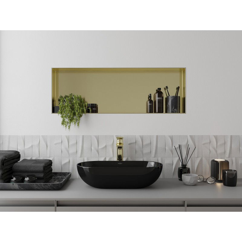 Mexen X-Wall-NR nišinė lentyna be apvado 90 x 30 cm, aukso spalvos šlifuota - 1951903010