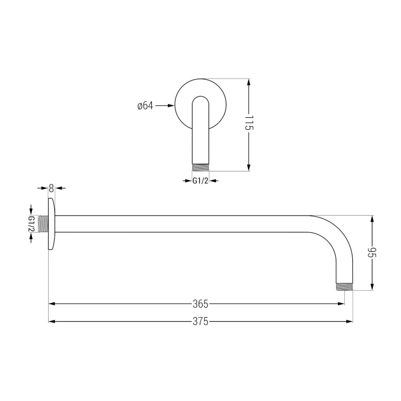 Mexen Sieninis dušo alkūnė 40 cm, matinė pistoletinė pilka - 79211-66