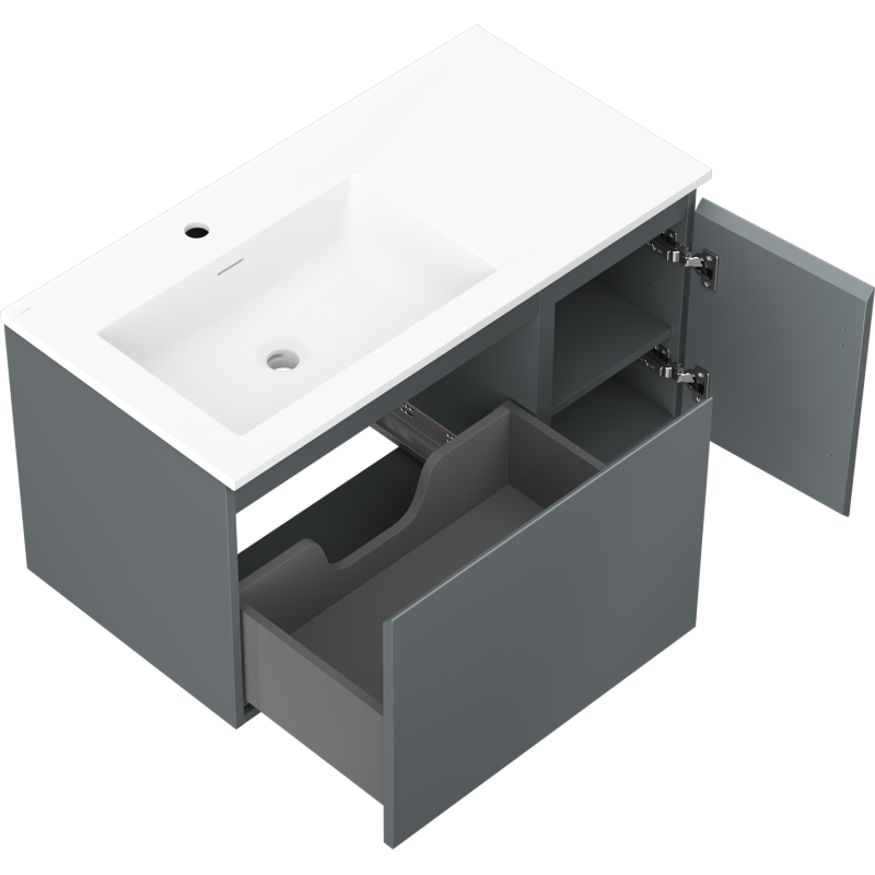 Mexen Orio vonios spintelė 90 cm su Otis kriaukle kairėje, 1S, 1D, grafito matinė/balta matinė - 91A13-09047-3-BBFF66-W18L01