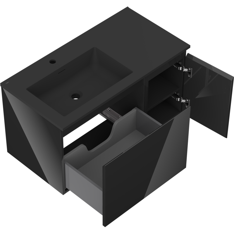 Mexen Orio vonios spintelė 90 cm su kairine Otis plautuve, 1S, 1D, juoda blizgi/juoda matinė - 91A13-09047-3-BBFF70-W18L71