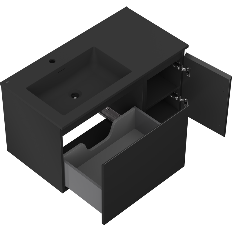 Mexen Orio vonios kambario spintelė 90 cm su Otis kairiojo kriaukle, 1S, 1D, juoda mat - 91A13-09047-3-BBFF71-W18L71