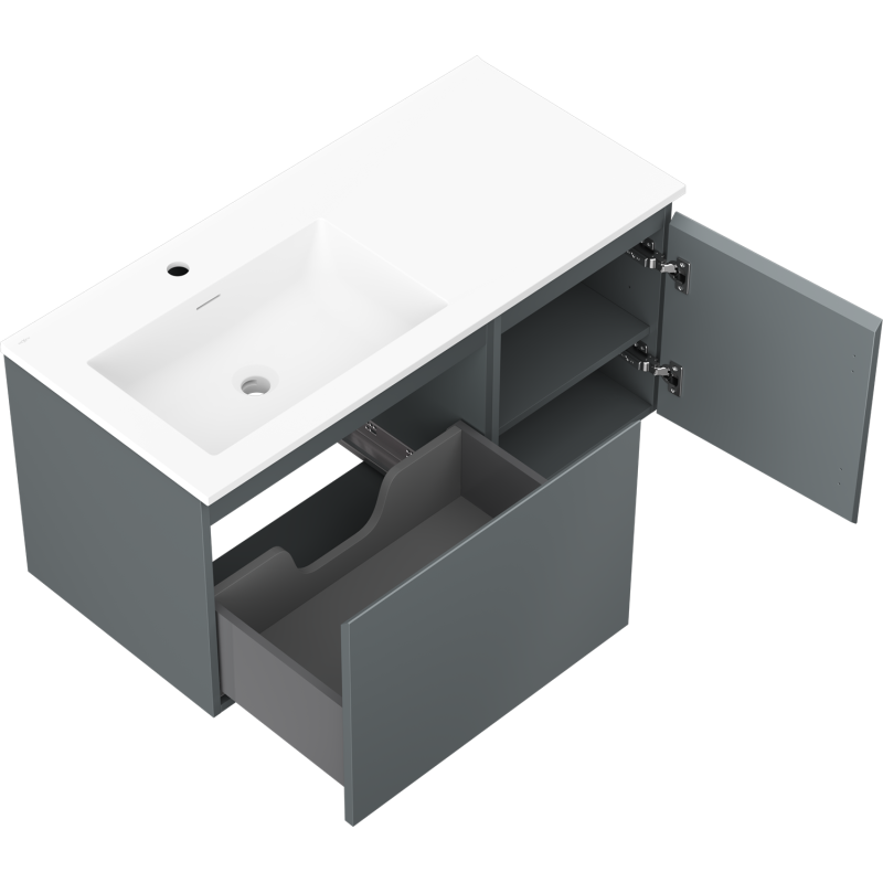 Mexen Orio vonios spintelė 100 cm su Otis kairiąja kriaukle, 1S, 1D, grafito matinė/balta matinė