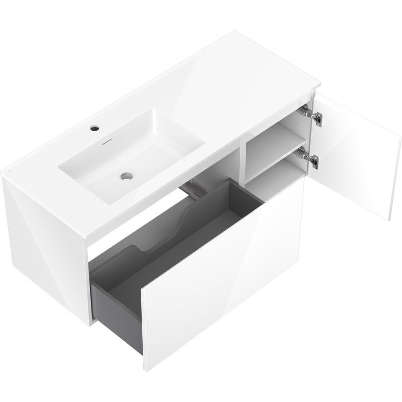 Mexen Orio vonios spintelė 120 cm su kriaukle Otis kaire, 1S, 1D, baltas blizgesys - 91A13-12047-3-BBFF00-W18L00