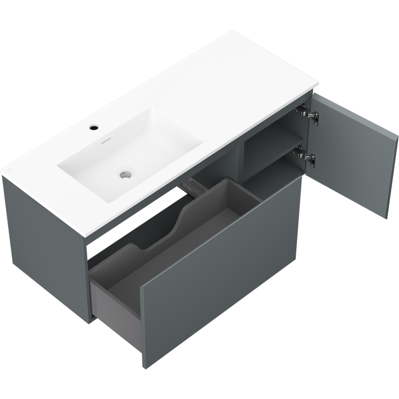 Mexen Orio vonios spintelė 120 cm su kairine Otis praustuve, 1S, 1D, grafito matinė/balta matinė - 91A13-12047-3-BBFF66-W18L01