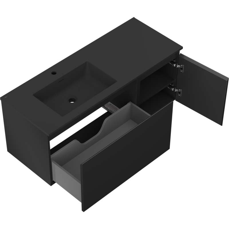 Mexen Orio vonios spintelė 120 cm su kairiuoju Otis praustuvu, 1S, 1D, juodas matinis - 91A13-12047-3-BBFF71-W18L71