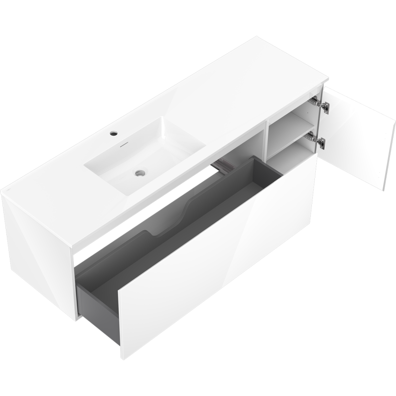 Mexen Orio vonios spintelė 160 cm su kairiąja Otis kriaukle, 1S, 1D, balta blizgi - 91A13-16047-3-BBFF00-W18L00