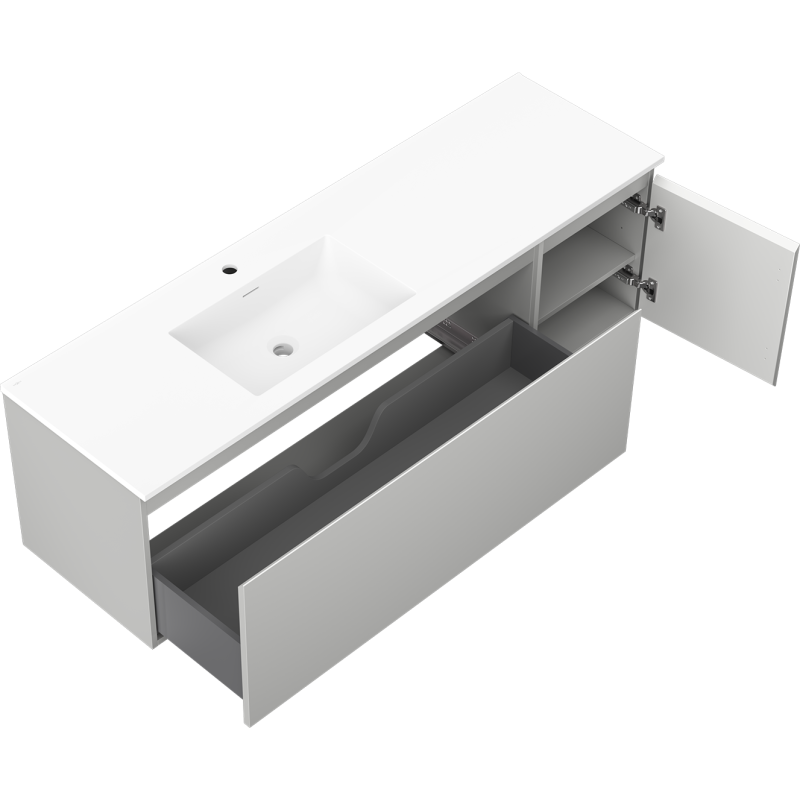 Mexen Orio vonios spintelė 160 cm su Otis kairine kriaukle, 1S, 1D, pilka matinė/balta matinė - 91A13-16047-3-BBFF62-W18L01