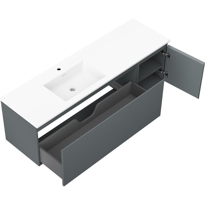 Mexen Orio vonios spintelė 160 cm su Otis kriaukle iš kairės, 1S, 1D, grafito matinė/balta matinė