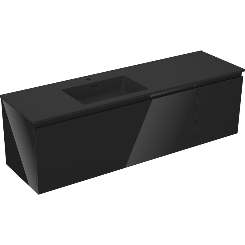 Mexen Orio vonios spintelė 160 cm su kriaukle Otis kairė, 1S, 1D, juodas blizgesys/juodas matinis - 91A13-16047-3-BBFF70-W18L71