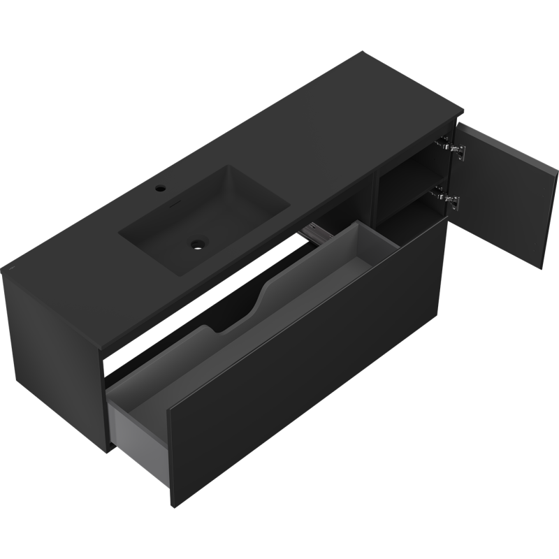 Mexen Orio vonios spintelė 160 cm su Otis kairysis praustuvu, 1S, 1D, juoda matinė - 91A13-16047-3-BBFF71-W18L71