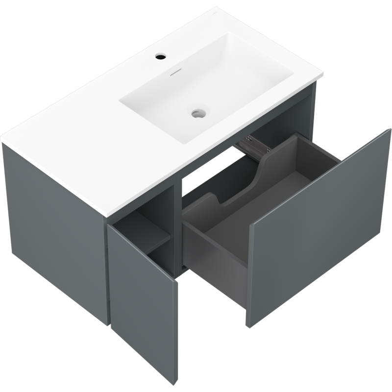 Mexen Orio vonios spintelė 90 cm su „Otis“ kriaukle dešinėje, 1S, 1D, grafitas matinis/balta matinė