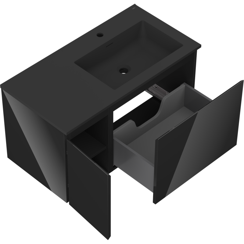 Mexen Orio vonios spintele 90 cm su praustuvu Otis dešinine, 1S, 1D, juodas blizgus/juodas matinis - 91A13-09047-3-BBFF70-W18P71