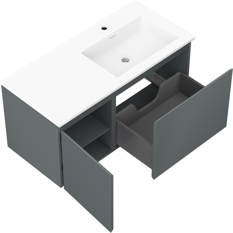 Mexen Orio vonios spintelė 100 cm su praustuvu Otis dešinė, 1S, 1D, grafito matiška/balta matiška - 91A13-10047-3-BBFF66-W18P01