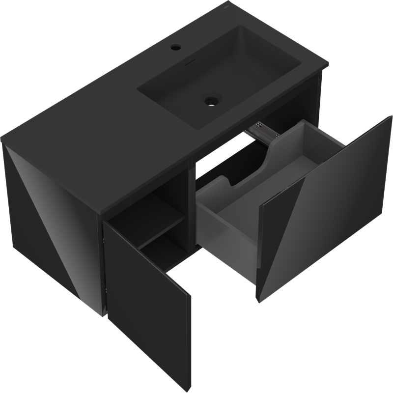 Mexen Orio vonios spintelė 100 cm su Otis dešiniu praustuvu, 1S, 1D, juoda blizgi/juoda matinė - 91A13-10047-3-BBFF70-W18P71