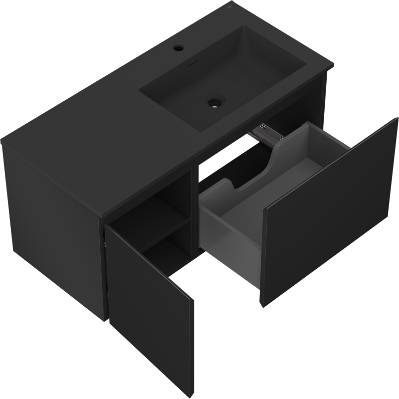 Mexen Orio vonios spintelė 100 cm su dešiniąja plautuve Otis, 1S, 1D, juoda matinė - 91A13-10047-3-BBFF71-W18P71