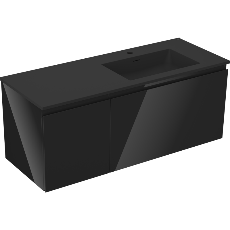 Mexen Orio vonios spintelė 120 cm su dešine kriaukle Otis, 1S, 1D, juodas blizgesys/juodas matinis - 91A13-12047-3-BBFF70-W18P71