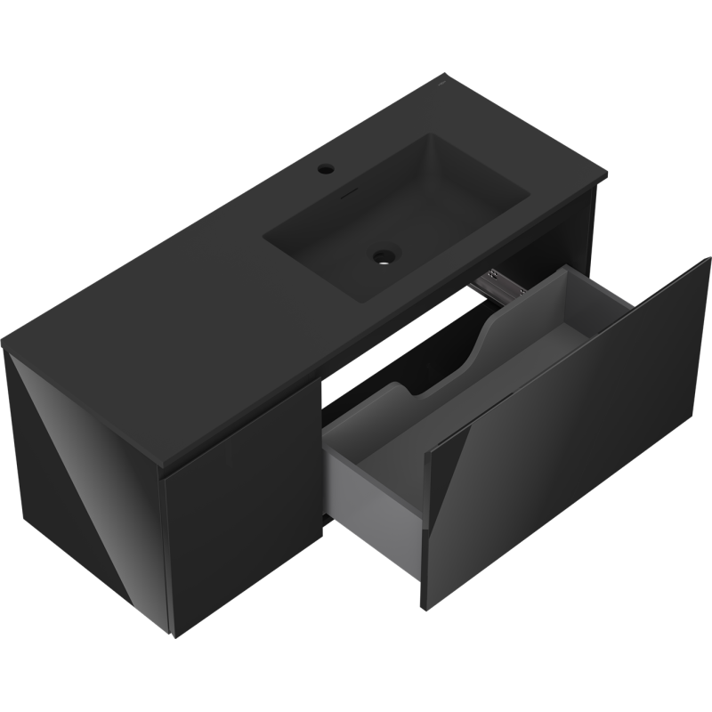 Mexen Orio vonios spintelė 120 cm su dešine kriaukle Otis, 1S, 1D, juodas blizgesys/juodas matinis - 91A13-12047-3-BBFF70-W18P71