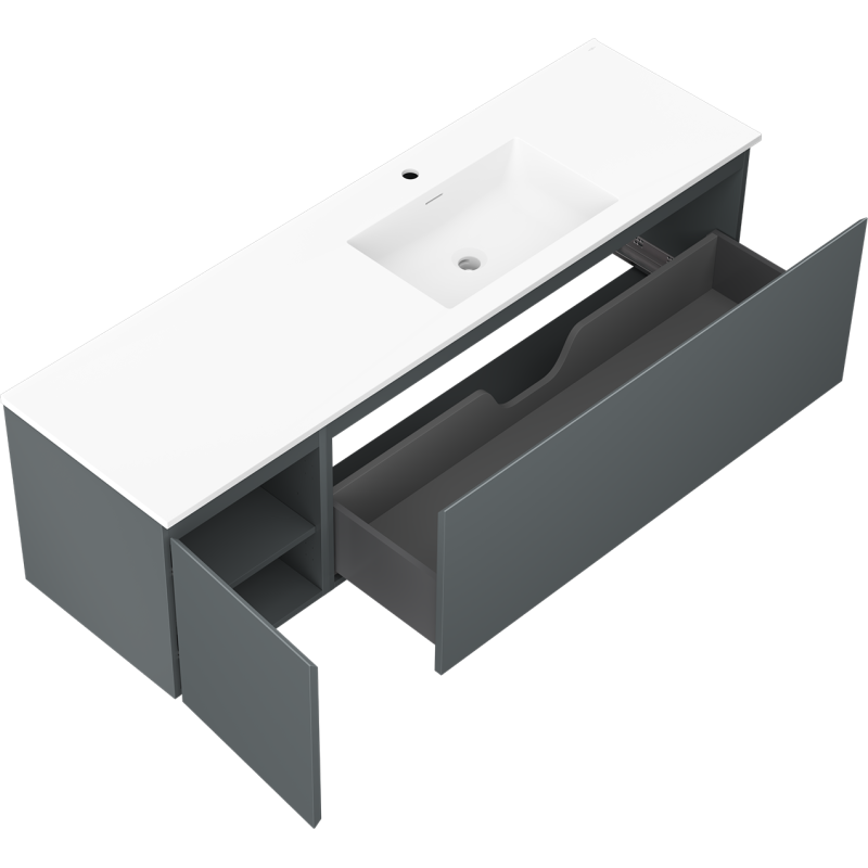 Mexen Orio vonios spintelė 160 cm su praustuvu Otis dešinė, 1S, 1D, grafitas matinis/balta matinė - 91A13-16047-3-BBFF66-W18P01