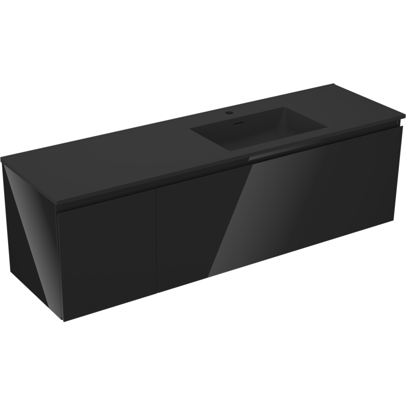 Mexen Orio vonios spintelė 160 cm su Otis dešiniu praustuvu, 1S, 1D, juodas blizgus/juodas matinis - 91A13-16047-3-BBFF70-W18P71