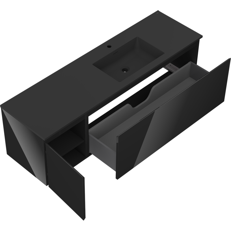 Mexen Orio vonios spintelė 160 cm su Otis dešiniu praustuvu, 1S, 1D, juodas blizgus/juodas matinis - 91A13-16047-3-BBFF70-W18P71