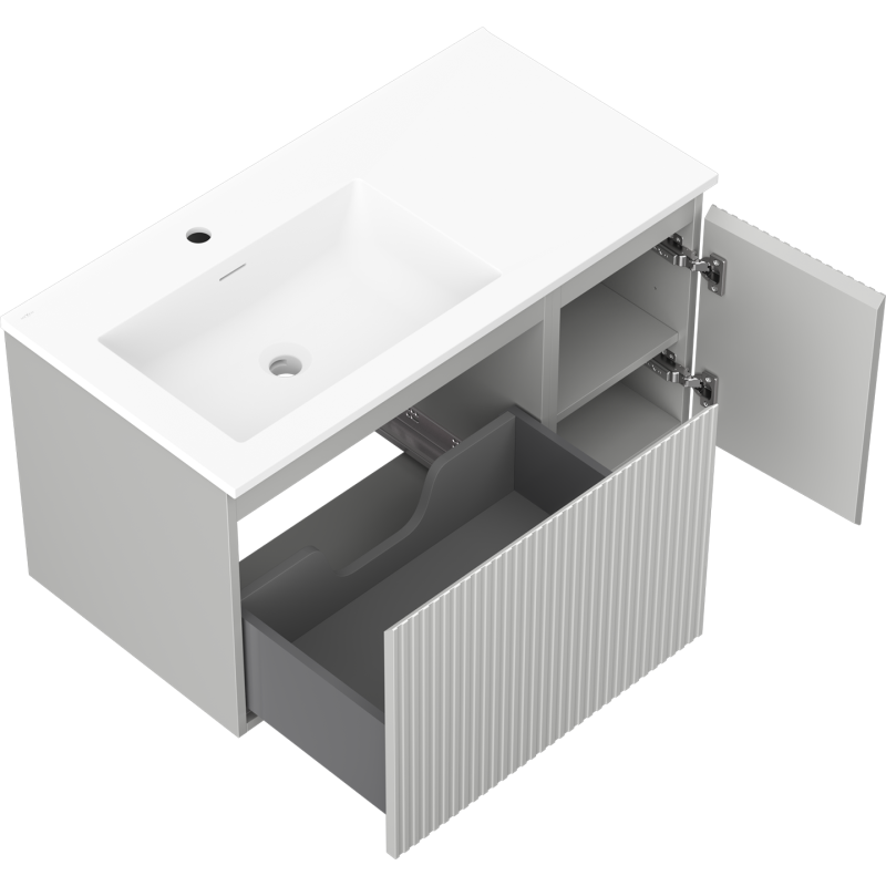 Mexen Rivel vonia 90 cm su praustuvu Otis kairė, 1S, 1D, rifliuota, pilka matinė/balta matinė - 91A23-09047-3-BBFF62-W18L01