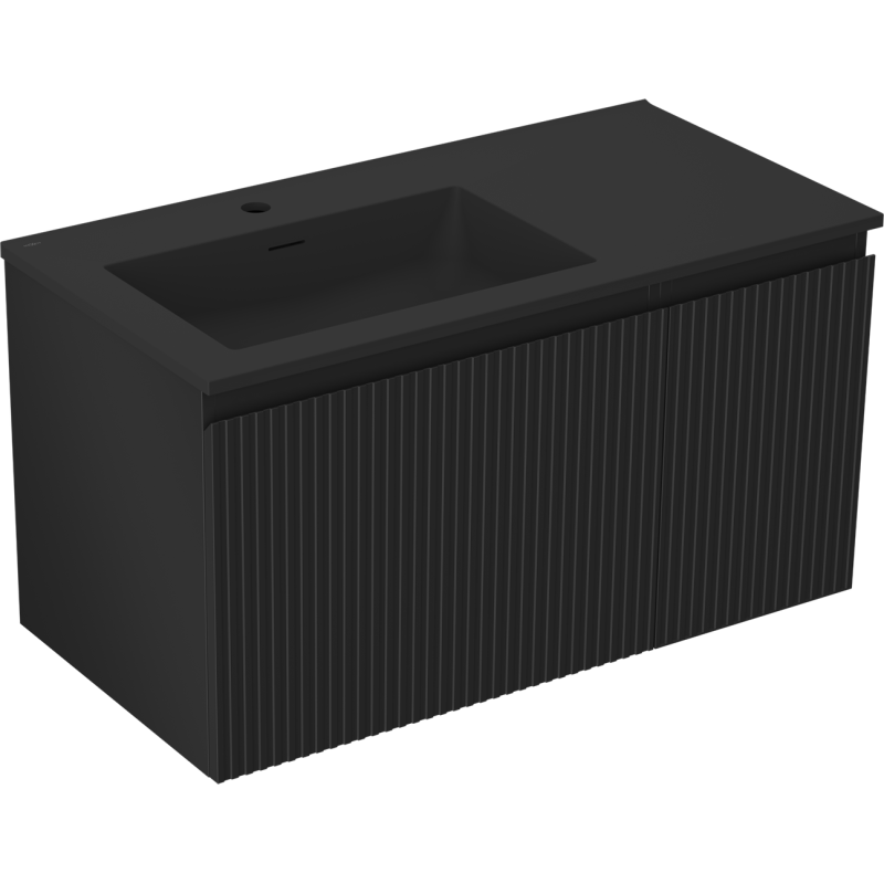 Mexen Rivel vonios spintelė 90 cm su Otis kairiuoju kriaukle, 1S, 1D, rifliuota, juoda matinė - 91A23-09047-3-BBFF71-W18L71