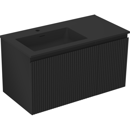 Mexen Rivel vonios spintelė 90 cm su Otis kairiuoju kriaukle, 1S, 1D, rifliuota, juoda matinė - 91A23-09047-3-BBFF71-W18L71