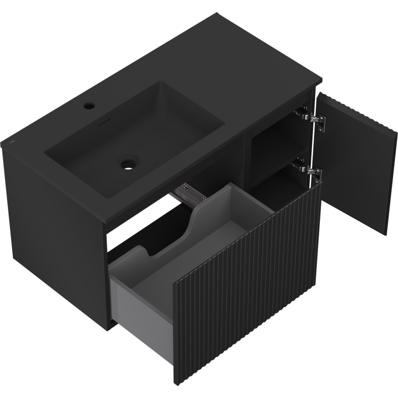 Mexen Rivel vonios spintelė 90 cm su Otis kairiuoju kriaukle, 1S, 1D, rifliuota, juoda matinė - 91A23-09047-3-BBFF71-W18L71