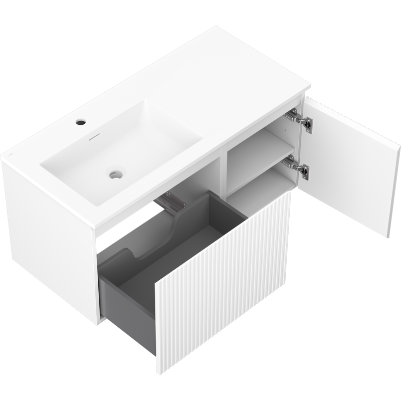 Mexen Rivel vonios spintelė 100 cm su kairine Otis kriaukle, 1S, 1D, grioveliuota, balta matinė - 91A23-10047-3-BBFF01-W18L01