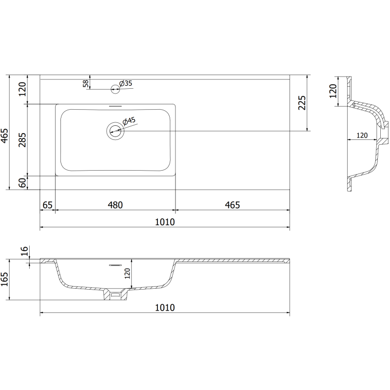 Mexen Rivel vonios kambario spintelė 100 cm su kriaukle Otis kairėje, 1S, 1D, rifliuota, pilkai matinė/baltai matinė