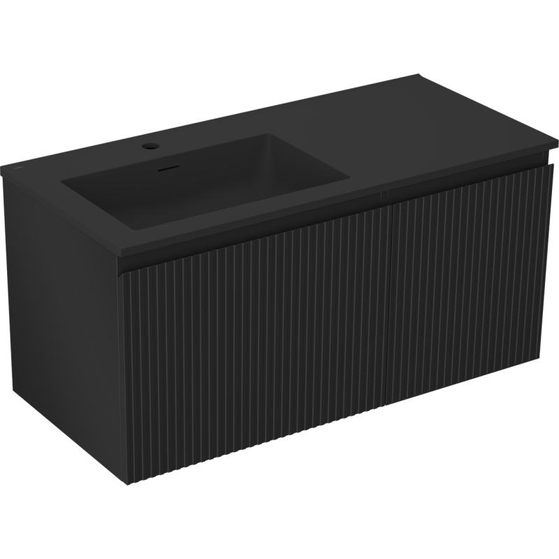 Mexen Rivel vonios spintelė 100 cm su praustuvu Otis kairėje, 1S, 1D, rifliuota, juoda matinė - 91A23-10047-3-BBFF71-W18L71