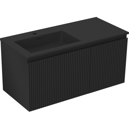 Mexen Rivel vonios spintelė 100 cm su praustuvu Otis kairėje, 1S, 1D, rifliuota, juoda matinė - 91A23-10047-3-BBFF71-W18L71