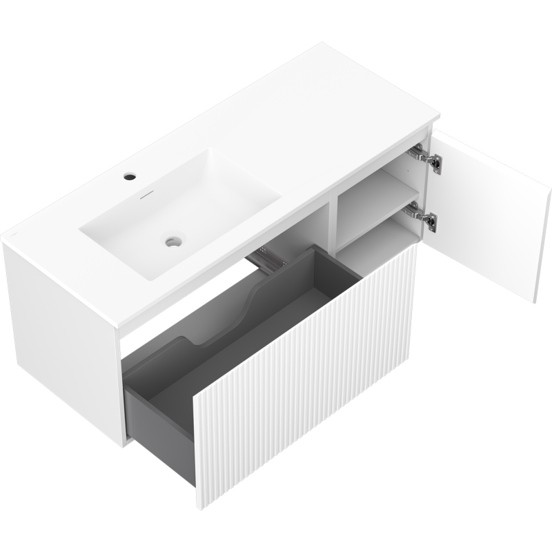 Mexen Rivel vonios spintelė 120 cm su Otis kairiąja kriaukle, 1S, 1D, rifliuota, balta matinė - 91A23-12047-3-BBFF01-W18L01