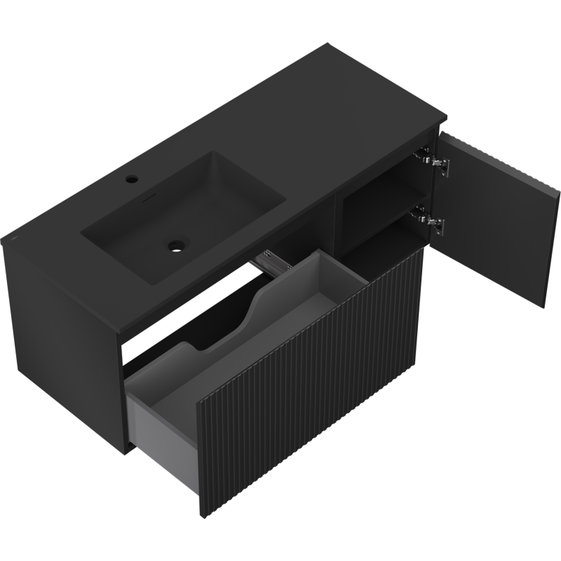 Mexen Rivel vonios spintelė 120 cm su Otis kairiuoju praustuvu, 1S, 1D, gofruota, juoda matinė - 91A23-12047-3-BBFF71-W18L71