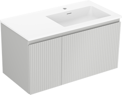 Mexen Rivel vonios kambario spintelė 90 cm su Otis praustuvu dešinėje, 1S, 1D, grioveliais, pilka matinė/balta matinė