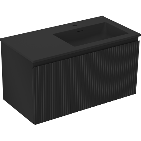 Mexen Rivel vonios spintelė 90 cm su Otis dešiniuoju praustuvu, 1S, 1D, rifliuota, juoda matinė - 91A23-09047-3-BBFF71-W18P71