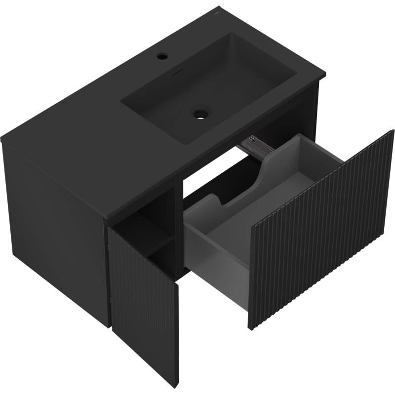 Mexen Rivel vonios spintelė 90 cm su Otis dešiniuoju praustuvu, 1S, 1D, rifliuota, juoda matinė - 91A23-09047-3-BBFF71-W18P71